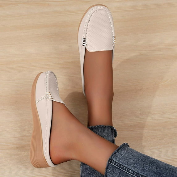 Hinvhai Women's Leather Closed Toe Clogs,Comfort Cutout Arch Support Softsole Slip-On Mules Loafers Slides Beige 6(37)