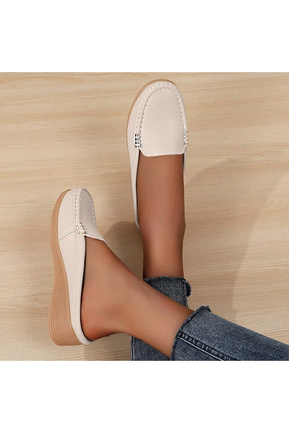 Women's Leather Closed Toe Clogs,Comfort Cutout Arch Support Softsole Slip-On Mules Loafers Slides Beige 8.5(41)