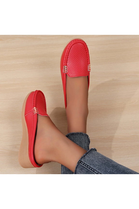 Women's Leather Closed Toe Clogs,Comfort Cutout Arch Support Softsole Slip-On Mules Loafers Slides Red 8.5(41)