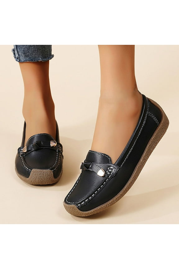 Women's Leather Platform Loafers Classic Casual Comfort Slip-On Shoes Soft Sole Dress Shoes Black 7.5(40)
