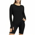 thumbnail image 1 of Hinvhai Women's Long Sleeve Sun Protection T-Shirts Boat Neck Lightweight Quick Dry Hiking Outdoor Top with Thumb Hole Black M(M), 1 of 5