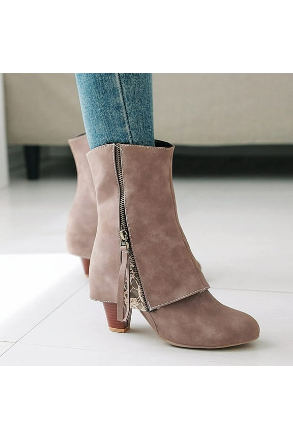 Women's Low Heel Ankle Boot Clearance,Casual Side Zip Up Bootie Soft Comfortable Solid Color Everyday Round Toe Bootie Khaki 8.5(41)