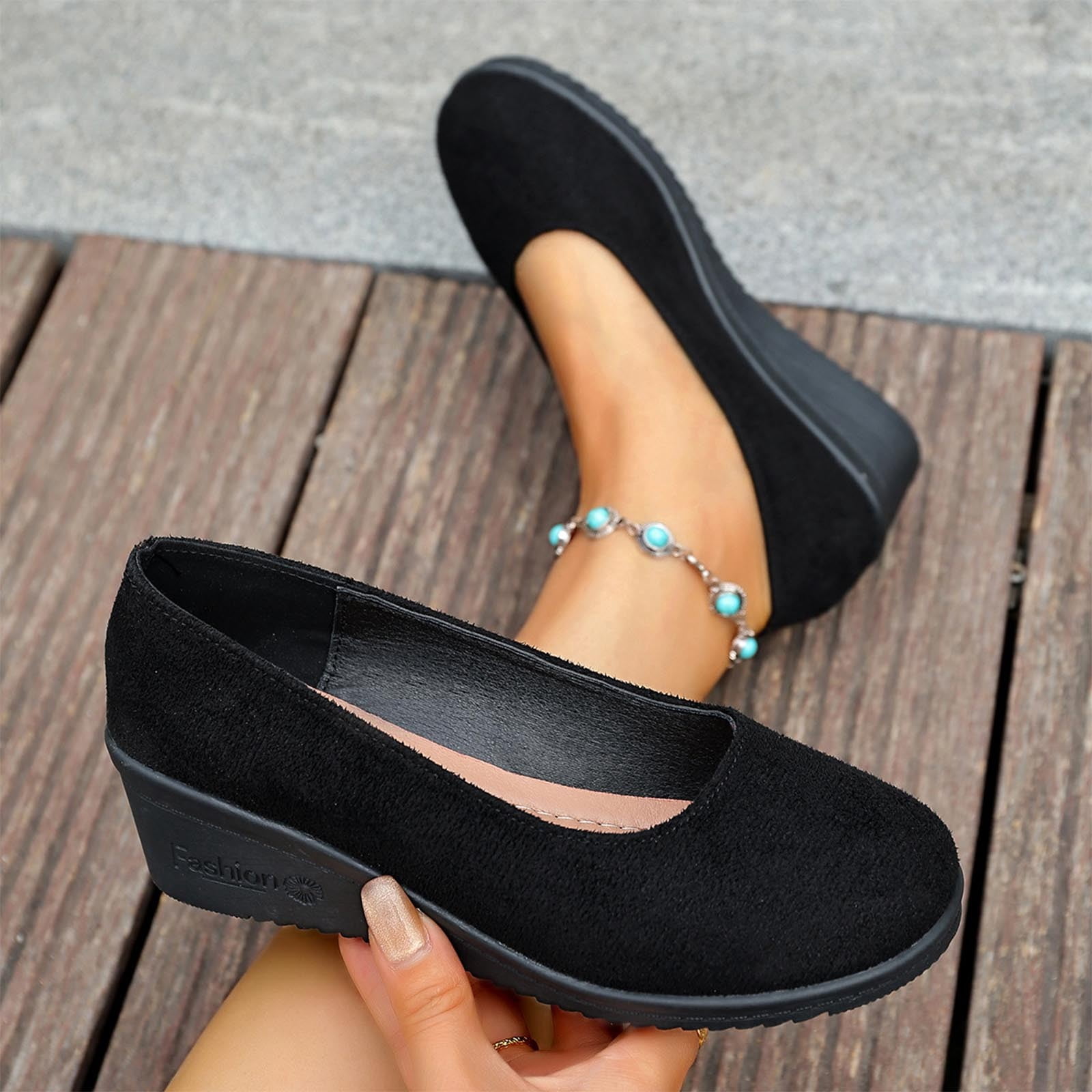 womens black wedge dress shoes Aerosoles Roma Women's Dress Wedge in Black/Black Faux Soft Leather, Size: 7.5, Medium Width