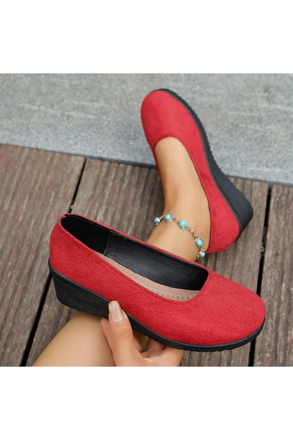 Women's Low Wedges Heels Closed Round Toe Pumps Comfortable Slip On Dress Work Wedding Shoes Red 8.5(41)