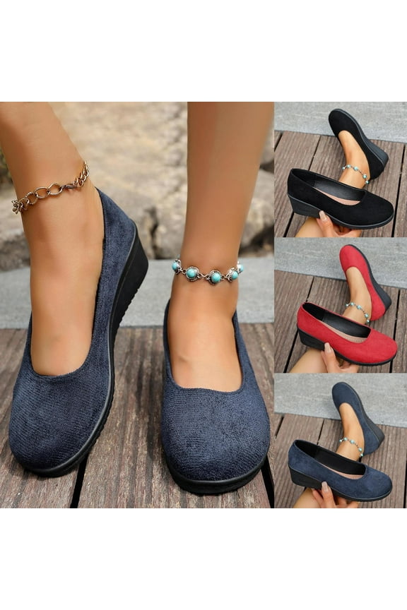 Women's Low Wedges Heels Closed Round Toe Pumps Comfortable Slip On Dress Work Wedding Shoes Red 9.5(43)