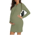 thumbnail image 1 of Hinvhai Women's Maternity Casual Dress ,Classic Ribbed Knit Solid Color Pullover Long Hoodies Long Sleeve Stretchy Bodycon Pregnancy Dresses Army Green 10(XL), 1 of 6