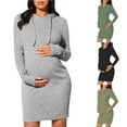thumbnail image 1 of Hinvhai Women's Maternity Casual Dress ,Classic Ribbed Knit Solid Color Pullover Long Hoodies Long Sleeve Stretchy Bodycon Pregnancy Dresses Gray 10(XL), 1 of 7