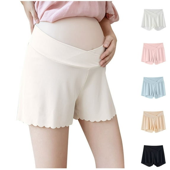 Hinvhai Women's Maternity Casual Shorts ,Lounge Plus Size Breathable High Waist Workout Comfy Stretchy Pregnancy Shorts White XL