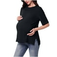 thumbnail image 1 of Hinvhai Women's Maternity Shirts Short Sleeve Split Side Pregnancy Tops Summer Casual Loose Tunic Tees Black L(L), 1 of 9