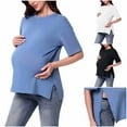 thumbnail image 1 of Hinvhai Women's Maternity Shirts Short Sleeve Split Side Pregnancy Tops Summer Casual Loose Tunic Tees White XL(XL), 1 of 9