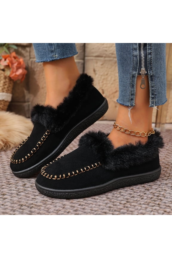 Women's Moccasin Slippers Fuzzy House Shoes Fluffy Home Warm Memory Foam Indoor Outdoor Black 9.5(43)