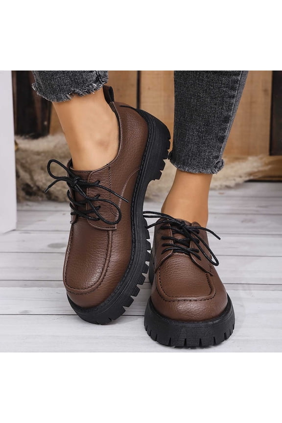 Women's Platform Chunky Heels Lace Up Pumps Shoes Brown 6(37)