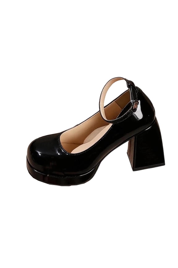 Women's Platform Heels Ankle Strap Sandals Closed Toe Leather Wedges Sandal Fashion Wedding Dress Block Chunky High Heel Pumps Black 9.5(43)