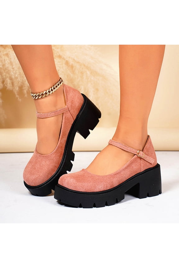Women's Platform Mary Janes Ankle Princess Platform Pumps Leather Vintage Traditional Upper Dress Shoes Pink 8.5(41)