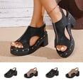 thumbnail image 1 of Hinvhai Women's Platform Wedge Sandals, Comfortable Peep-Toe Casual & Dressy Summer Lightweight Shoes for All Day Wear Khaki 9.5(43), 1 of 9