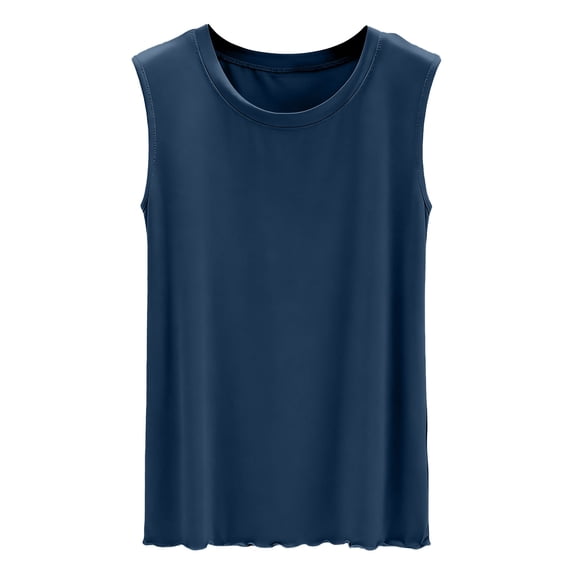 Hinvhai Women's Sleeveless Tops Casual Summer Loose Fit T Shirts Solid Color Tunic Tank Tops Ladies' Crew Neck Navy XXL(XXL)