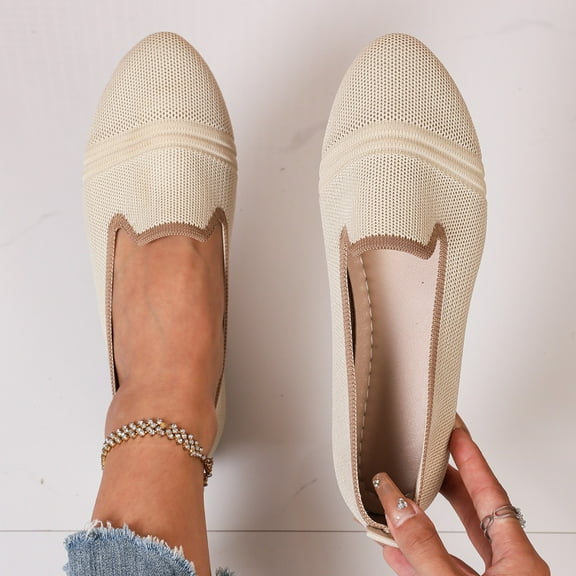 Hinvhai Women's Solid Color Flat Heel Comfortable Casual Shoes A-Khaki 8.5(41)