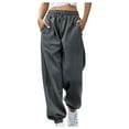 thumbnail image 1 of Hinvhai Women's Solid Elastic Waist Trousers Long Straight Pants On Dark Gray 4(S), 1 of 6