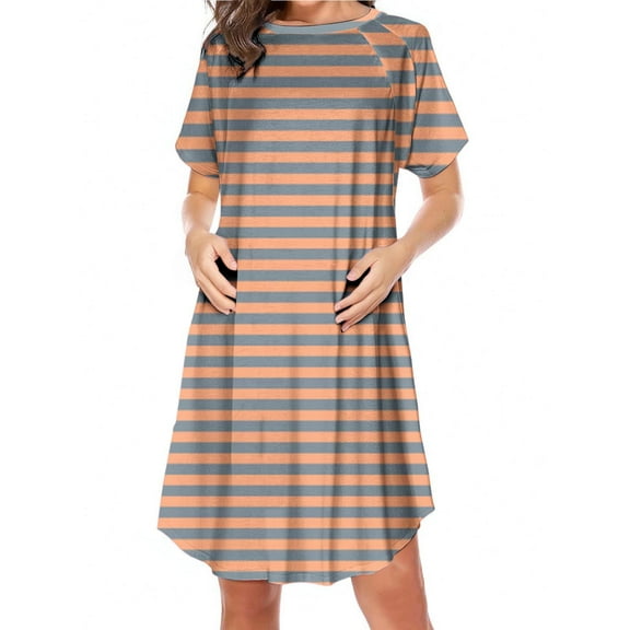 Hinvhai Women's Striped Nursing Dress Short Sleeve Hidden Zipper Maternity Breastfeeding Dress Khaki XL(XL)