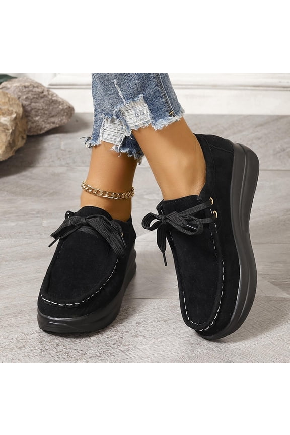 Women's Suede Platform Wedge Loafers Moccasin Toe Comfort Casual Slip-on Loafer Shoes Non-Slip Walking Shoes Black 7(39)