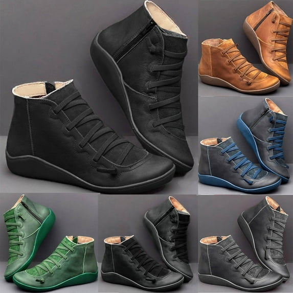 Hinvhai Women's Vintage Ankle Boots , Arch Support Shoes for Women, Ankle Boots, Non-Slip Orthopedic Boots, Waterproof Ankle Boots Gray 10.5(43)