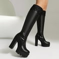 thumbnail image 1 of Hinvhai Women's Wide Calf Knee High Boots Platform Chunky Heeled Boots Rounded Toe Block Heel Tall Boot for Women Black 7(39), 1 of 6