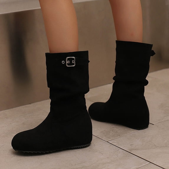 Hinvhai Women's Wide Calf Knee High Boots, Wide Width Tall Boots with Flat Heel Black 7.5(40)