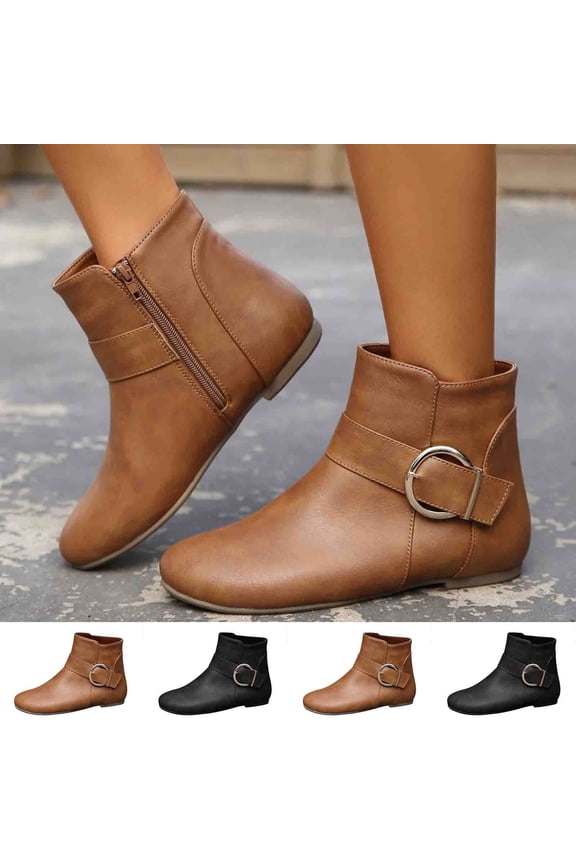 Women's Wide Width Ankle Boots ,Classic Soft Sole Non Slip Flat Heel Short Boots Side Zipper Slouchy Booties Brown 9.5(43)