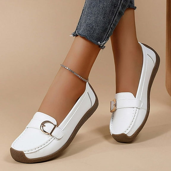 Hinvhai Women's Wide Width Loafers Comfort Slip on Shoes Walking Shoes for Ladies Mocassins Driving Shoe White 5.5(36)