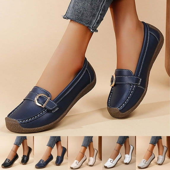 Hinvhai Women's Wide Width Loafers Comfort Slip on Shoes Walking Shoes for Ladies Mocassins Driving Shoe White 9.5(43)