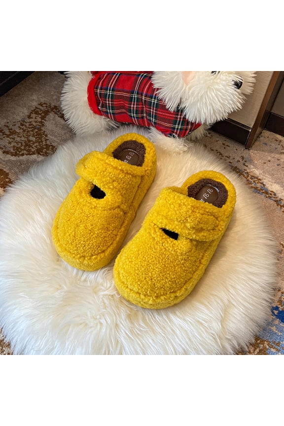 Women's Winter Platform House Slippers Fuzzy Indoor Outdoor Slides Plush Anti-Slip Warm Cozy Slip-On Shoes Yellow 6.5(38)