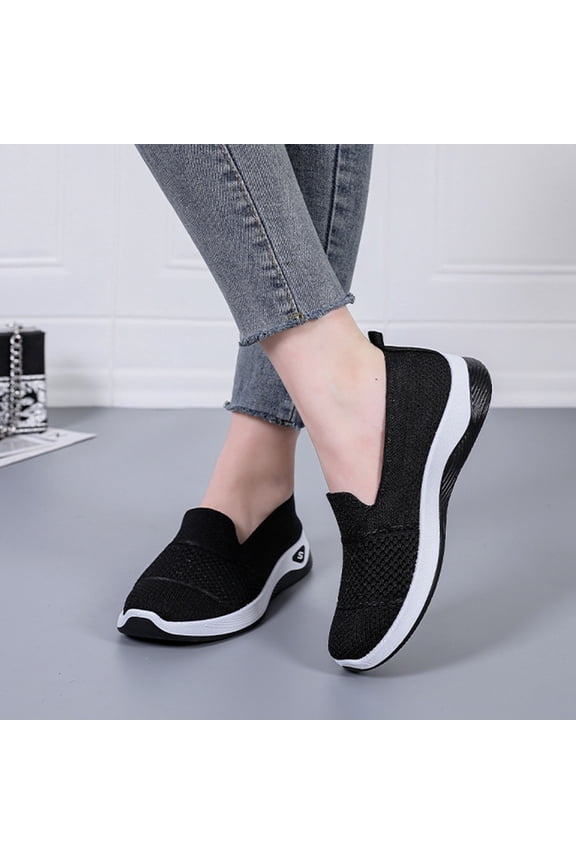Women's Woven Breathable Soft Flat Shoes, Fashion Casual Mesh Non Slip Women's Solid Color Large Size Woven Breathable Soft Shoes Black 5.5(36)