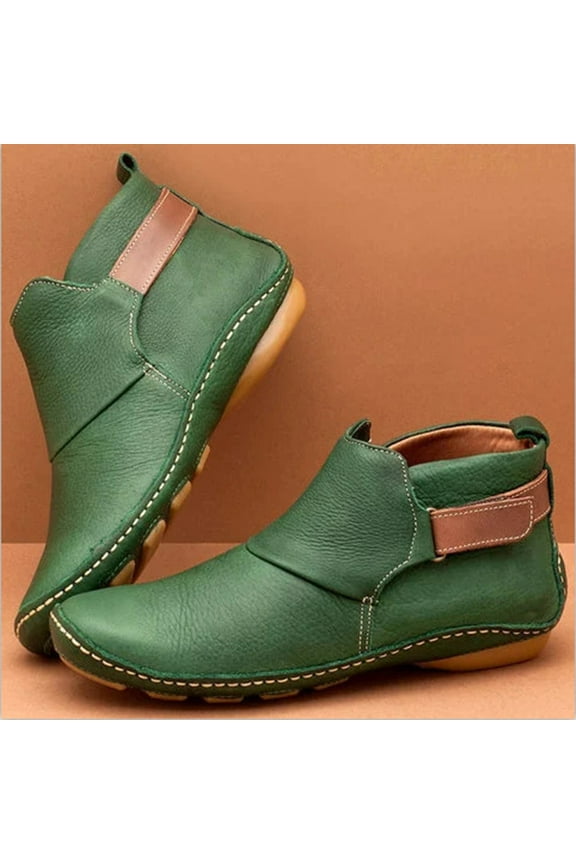 Womens Ankle Boots Clearance Fashion Buckle Strap Round Toe Low Wedge Heel Booties Retro Comfortable Casual Non-slip Riding Shoes Green 7(39)
