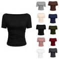 thumbnail image 1 of Hinvhai Womens Basic Solid Color Tees Summer Short Sleeve Shirts Slim Fit Tight T Shirt Going Out Tops White XL(XL), 1 of 5