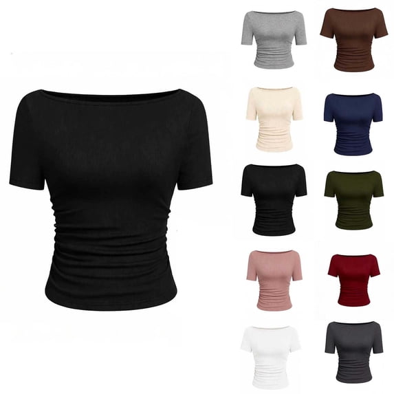 Hinvhai Womens Basic Solid Color Tees Summer Short Sleeve Shirts Slim Fit Tight T Shirt Going Out Tops White XL(XL)