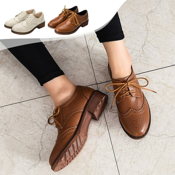 Hinvhai Womens Clearance Leather Flat Oxfords Shoes,Fashion Classic Lace-up Anti-Slip Leather Shoes Vintage Business formal Shoes White 9(42)