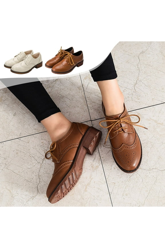 Womens Clearance Leather Flat Oxfords Shoes,Fashion Classic Lace-up Anti-Slip Leather Shoes Vintage Business formal Shoes White 9(42)
