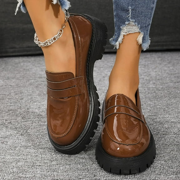 Hinvhai Womens Fashion Classic Chunky Heeled Loafers,Casual Comfort Clearance Non Slip Bussiness Dress Shoes for Women Brown 8.5(41)