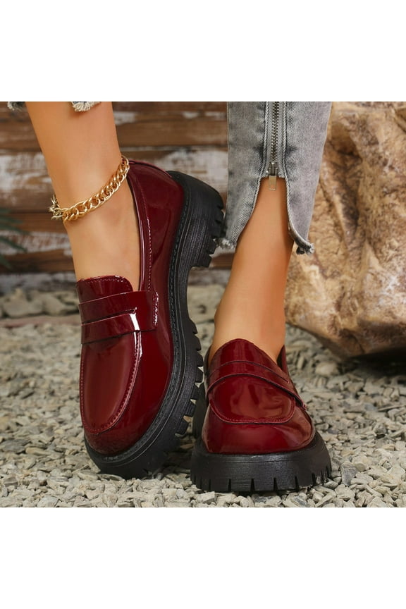 Womens Fashion Classic Chunky Heeled Loafers,Casual Comfort Non Slip Bussiness Dress Shoes for Women Red 7.5(40)