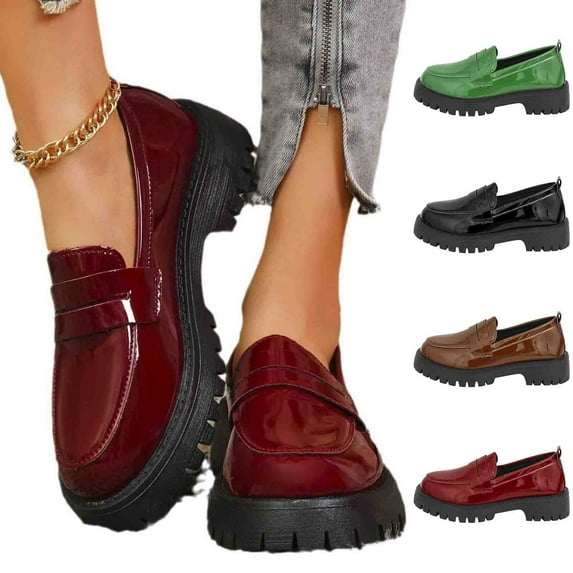 Hinvhai Womens Fashion Classic Chunky Heeled Loafers,Casual Comfort Clearance Non Slip Bussiness Dress Shoes for Women Red 9.5(43)
