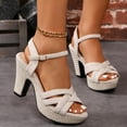 thumbnail image 1 of Hinvhai Womens Fashion Platform Sandals ,Classic High Heel Strappy Platform Open Toe Heeled Sandals Ankle Strap Block Heel Sanadals Beige 6.5(38), 1 of 9