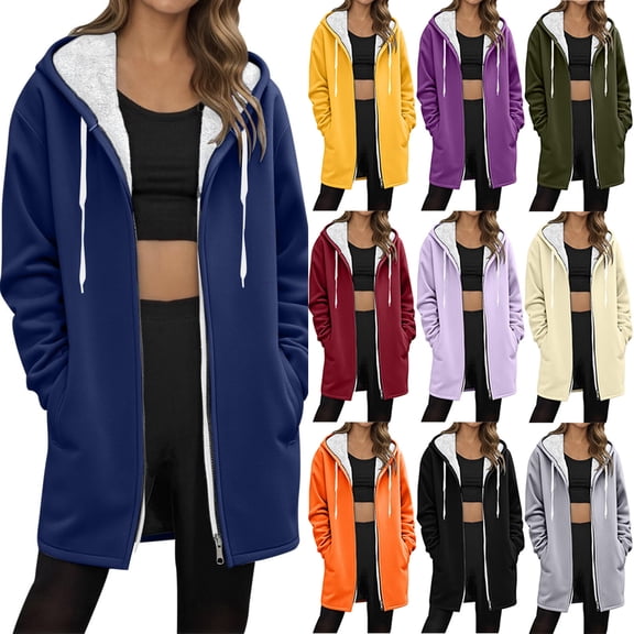Hinvhai Womens Long Hoodies Zip Up Sherpa Jackets Winter Fleece Jackets Soft Tunic Sweatshirts Warm Long Coats Yellow XL(XL)