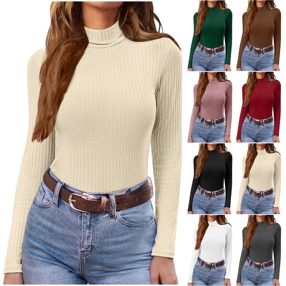 Hinvhai Womens Long Sleeve Turtleneck Sweater Cable Knit Lightweight Fitted Pullover Tops White XL(XL)