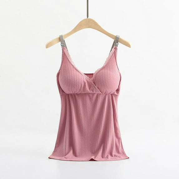 Hinvhai Womens Nursing Tank Tops Clearance Built in Bra for Breastfeeding Maternity Camisoles with Pads Sleeveless V Neck Cami Shirts Pink 6(M)