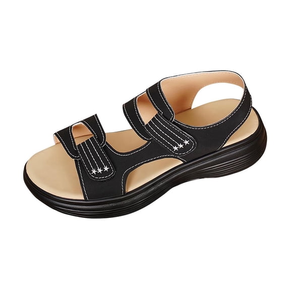 Hinvhai Womens Orthopedic Walking Sandals with Comfortable Arch Support Recovery Sport Relief Plantar Fasciitis Summer Outdoor Hiking Adjustable Strap Platform Cushion Shoes Black 8.5(41)