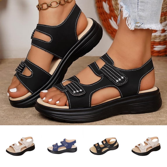 Hinvhai Womens Orthopedic Walking Sandals with Comfortable Arch Support Recovery Sport Relief Plantar Fasciitis Summer Outdoor Hiking Adjustable Strap Platform Cushion Shoes Blue 9.5(43)