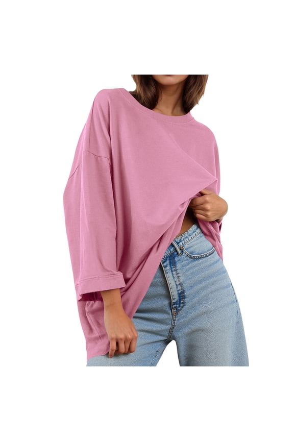 Womens Oversized Half Sleeve T-Shirts Summer Casual Crew Neck Tunic Tops Loose Fit Boxy Basic Tees Pink XXL(XXL)