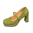 thumbnail image 1 of Hinvhai Womens Platform High Heels Chunky Block Heel Closed Toe Pumps Buckle Strap Wedding Dress Shoes Green 7(39), 1 of 9