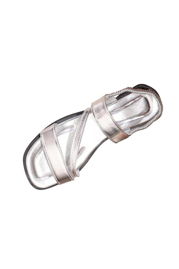 Womens Sandals Summer Dressy Comfortable Flat Shoes Non Slip Walking Casual Beach Flat Sandals Silver 5.5(36)