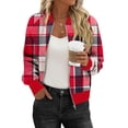 thumbnail image 1 of Hinvhai Womens Shacket Zip Up Plaid Jacket Casual Baggy Long Sleeve Fall Outwear Cardigan Coat Fashion Outfit Red XL(XL), 1 of 6
